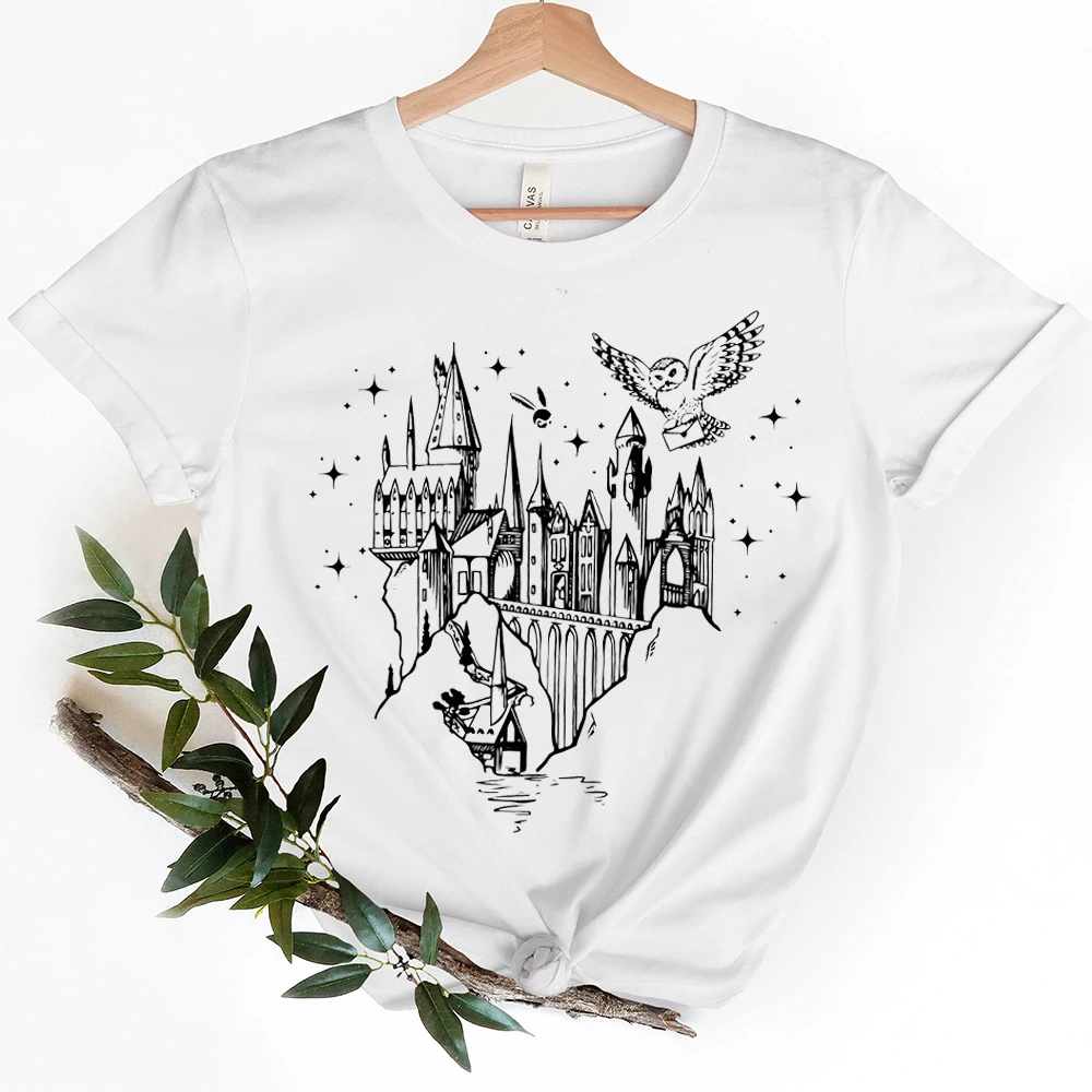 Büyülü sihirbazı kale gömlek film ilham Tee sihirbazı okul T-shirt sihirbazı değnek gömlek Herbology Witchcraft Tops kadın kıyafetleri