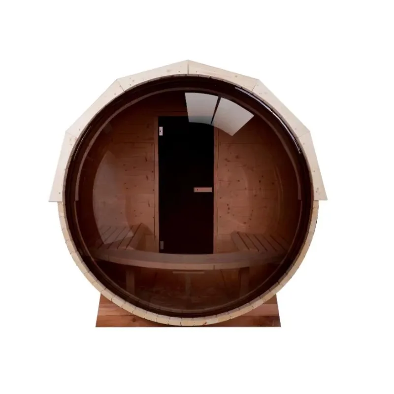 Customized Outdoor 4-6 Person Red Cedar Panoramic Barrel Sauna Solid Wood Dry Steam Sauna Room with Wood Burning Stove Heater