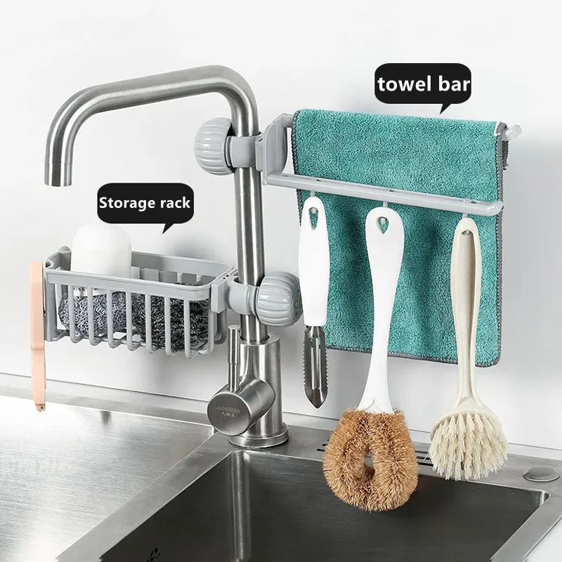 Kitchen Sink Faucet Sponge Soap Cloth Drain Rack Storage Organizer Holder Shelf Hanging Punch Faucet Storage Rack Accessories