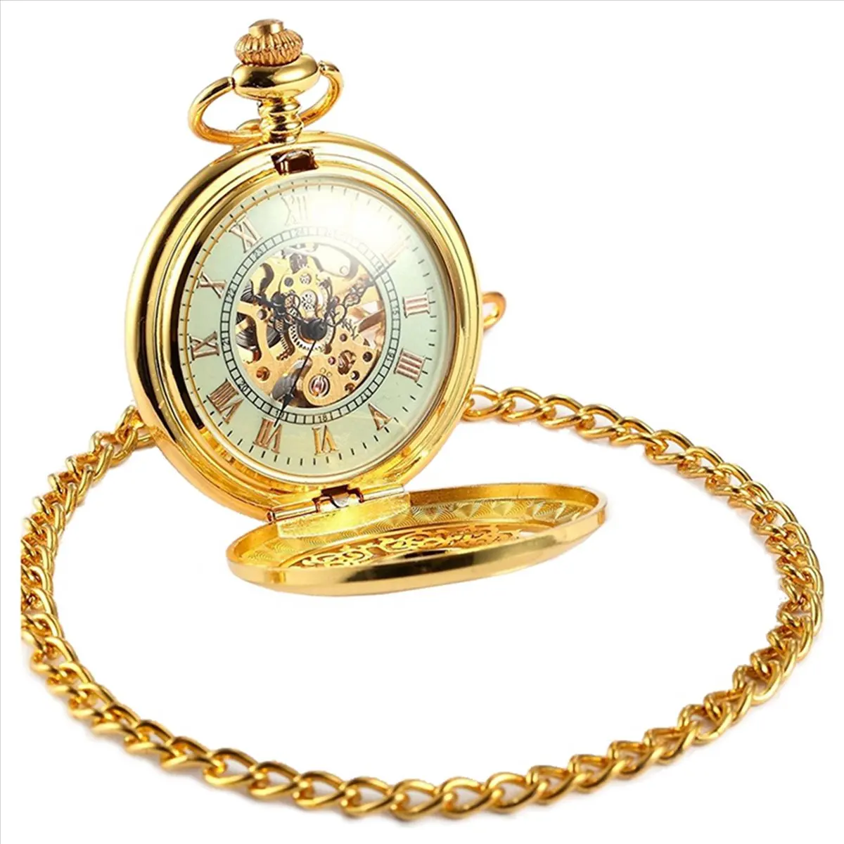 【Hot Shown】2X Luxury Golden Luminous Mechanical Pocket Watch