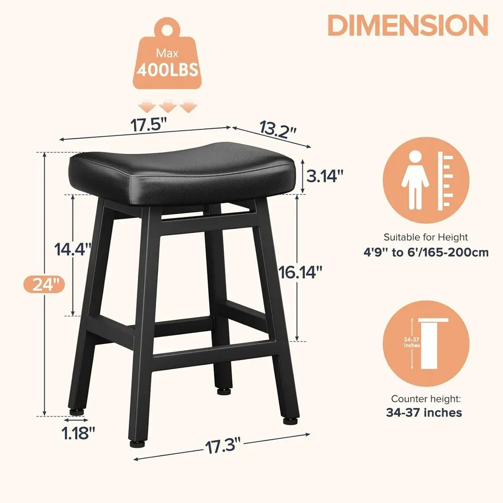 Counter Height ar Stools t o 2, 24 Inch arstools or Kitchen Counter, Kitchen Stools with onded Leather ats & Heavy Duty Metal Le