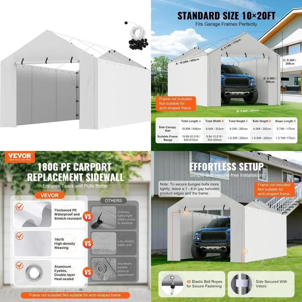 

Heavy-Duty Waterproof Garage Tent Shelter Tarp, 10x20 ft Replacement Canopy Cover with UV Protection, Easy Setup Side Wall