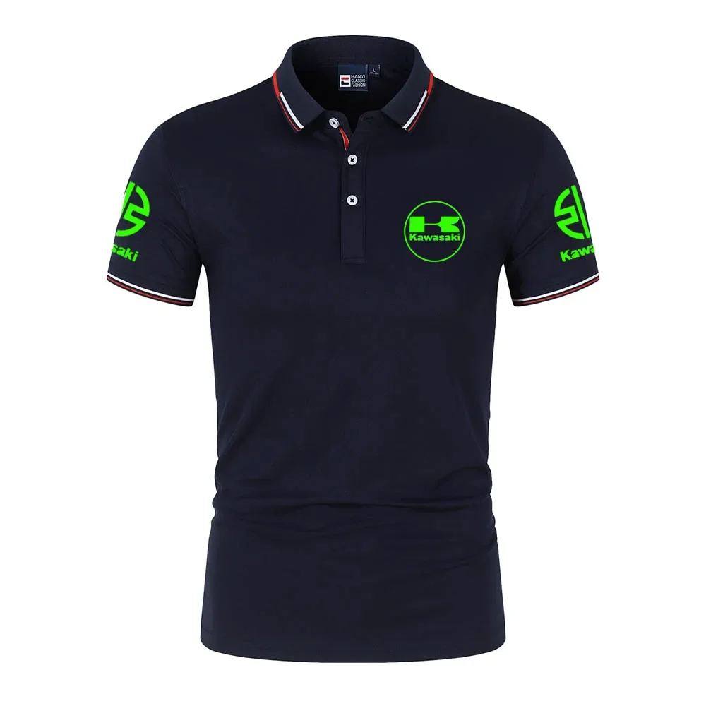 

2025 New Fashion Y2K Kawasaki Racing Competition Men's Button Collar Shirt Summer Short sleeved Casual Men's T-shirt Men's Polo