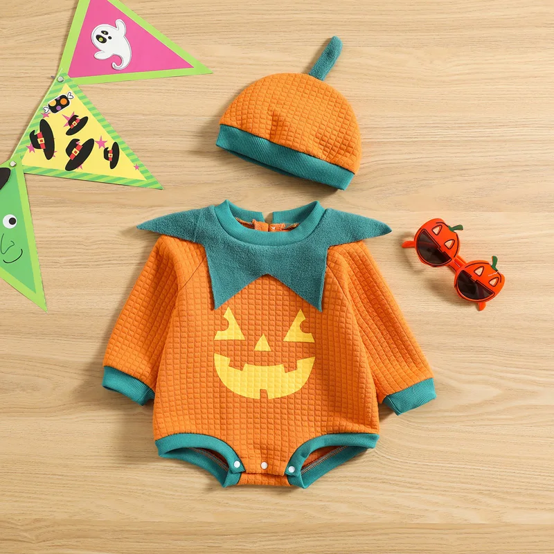 

Cute Toddler Halloween Costume Spooky Bat Print with Hooded Cape Long Sleeve Round Neck Jumpsuit Hat