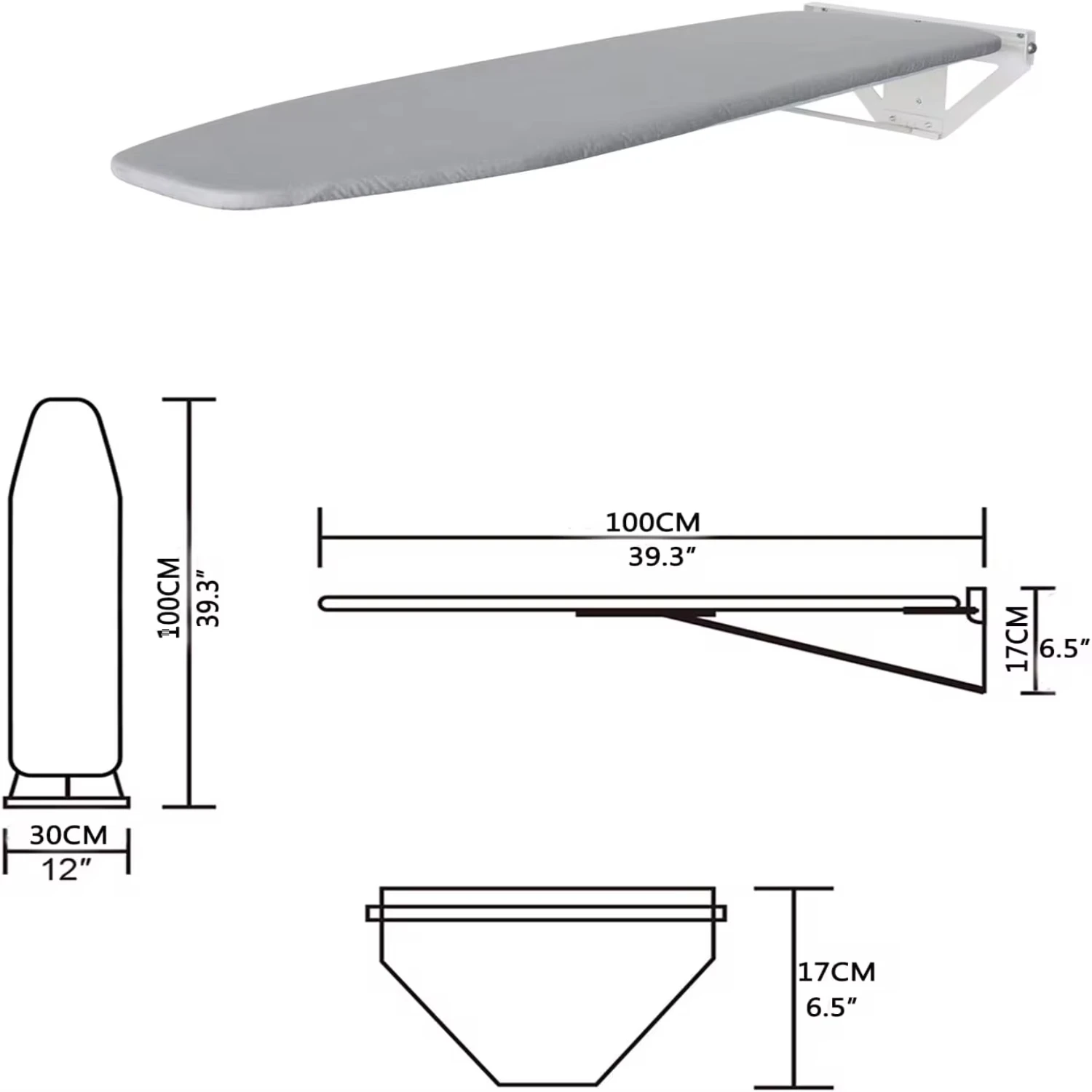 Wall-Mounted Ironing Board Foldable Ironing Station   Apartment & Small Spaces Compact Mount Fold Down Iron Board