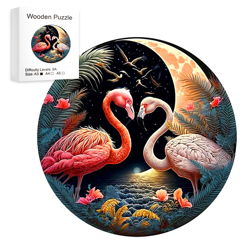 

Круглый деревянный пазл с изображением фламинго, нестандартные кусочки животных, деревянные головоломки, деревянная игрушка, рождественский подарок, домашний декор, Семейная Игра