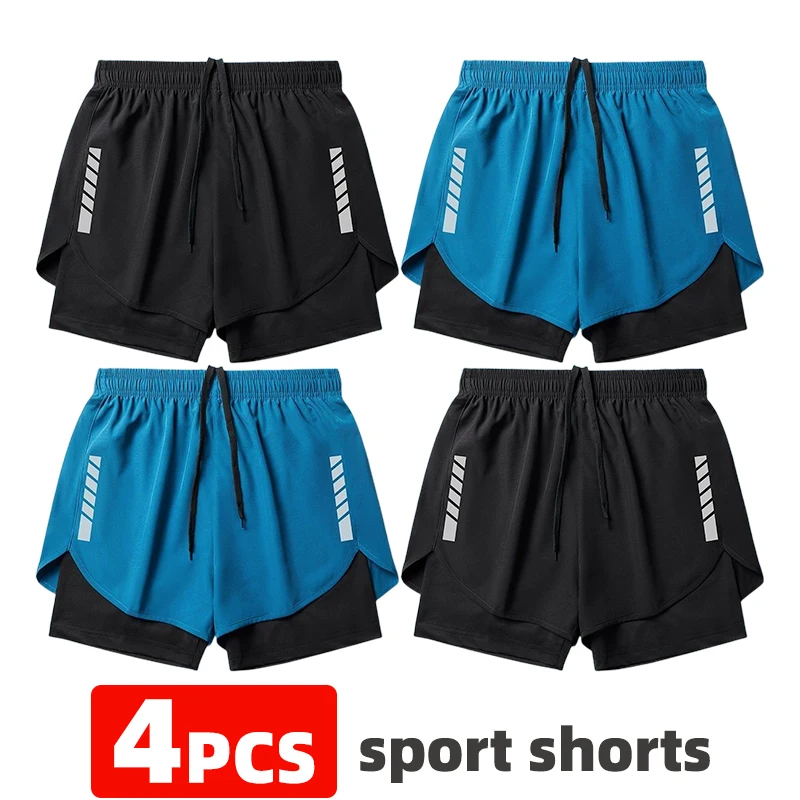 4pcs Men\'s Running Shorts Sport Shorts Athletics Marathon Loose Quick Dry 2 in 1 Lining Training Fitness Gym Jogging Short Pants