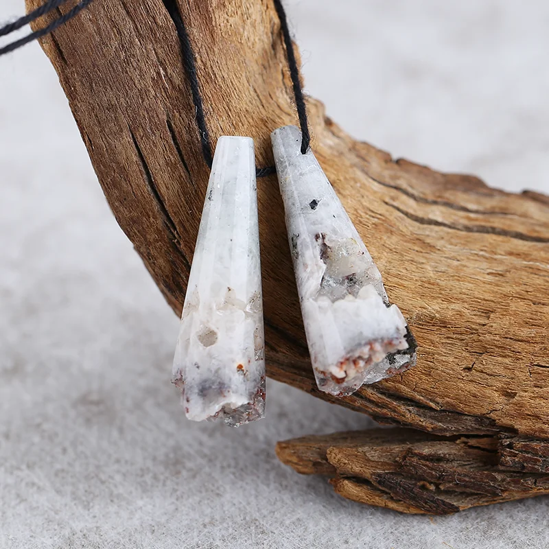 Natural White Geode Quartz Druzy Cylindrical Earrings Beads for Jewelry Making, Handmade Natural stones beads