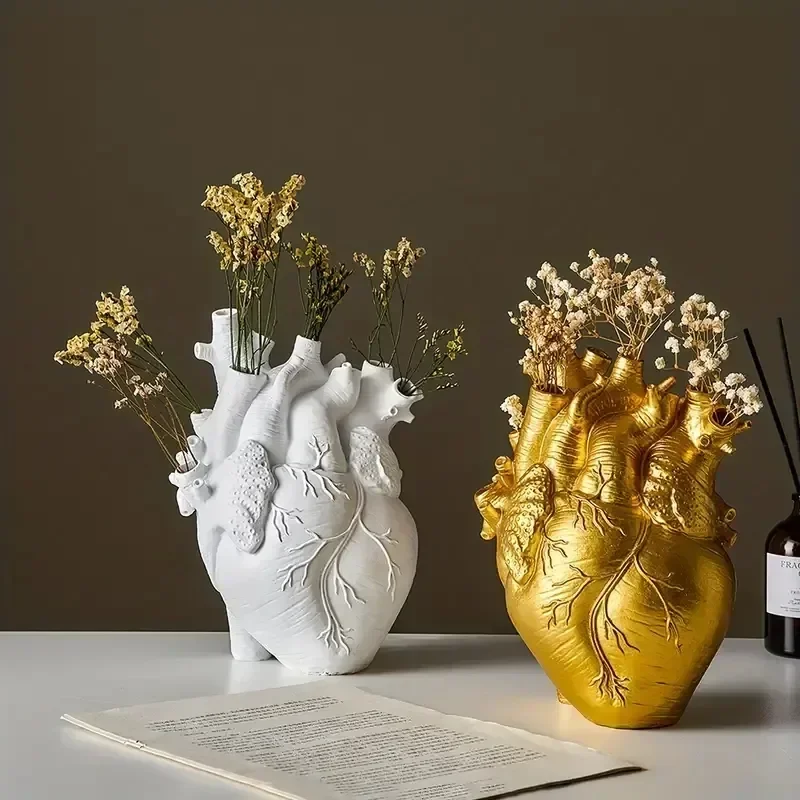1pc, Heart Vase, Vases For Flowers Creative Heart-Shaped Sculpture ,Customized Vase, Heart-Shaped Art Resin Vase Desktop Home De