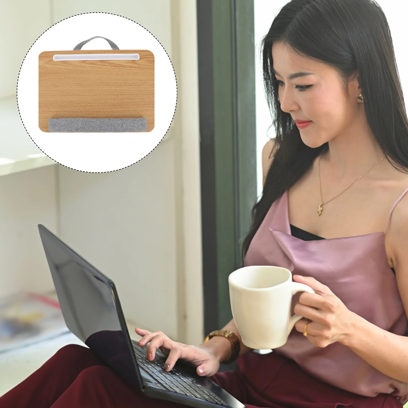 

Ergonomic Foldable Laptop Table Khaki Bed Computer Desk Easy Carry Stable Practical Home Office Study Accessories Isolate Heat