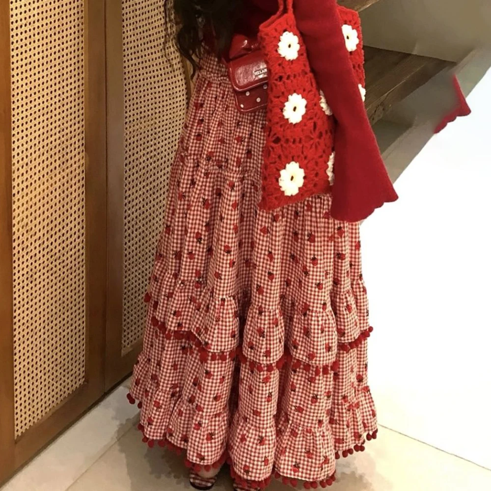 Strawberry cake skirt gentle wind splicing skirt spring and summer sweet sister beautiful wear French  early spring dress