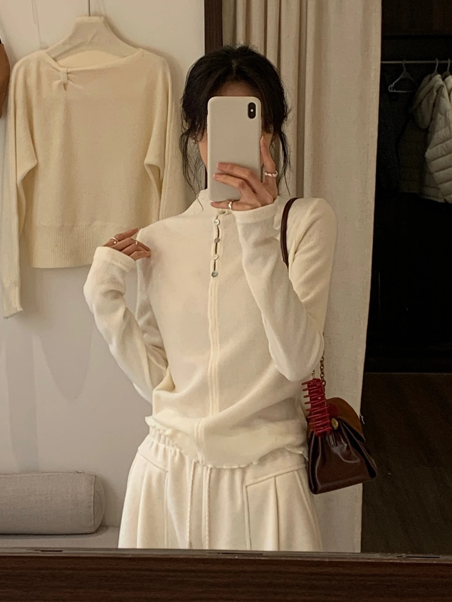 

Корейская двусторонняя вязаная базовая кофта для женщин, облегающая, осенне-зимняя, с кружевным воротником, бежевого цвета