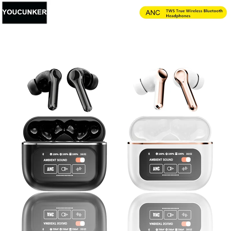 

Wireless Bluetooth 5.4 Earphones LED Full Color Intelligent Touch Screen 35db ANC Noise Reduction Headphones In Ear Hifi Earbuds