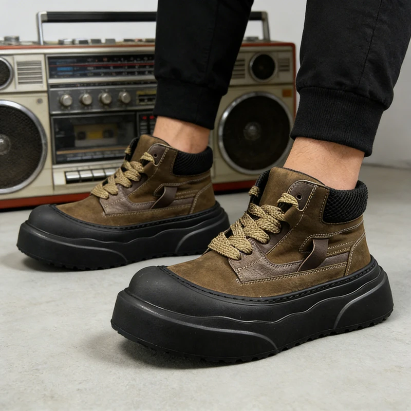 Men's Thick-Sole Casual Boots Four Seasons New Breathable Soft-Sole Non-Slip Outdoor Sports Tide Shoes Versatile Tooling Boots