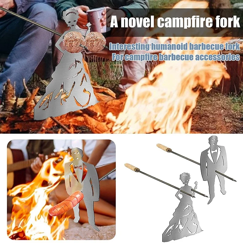 Hot Dog/Marshmallow Roasters Shaped Steel Camp Fire Skewer Stick Barbecue Forks For Bonfire & Grill