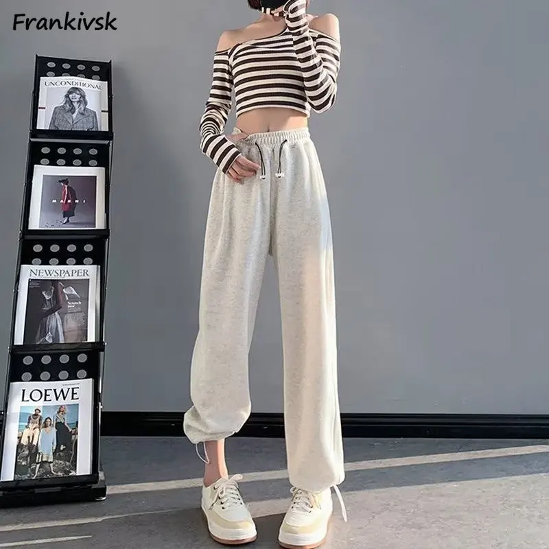 

Sporty Pants Women All-match Fashion Japanese Style New Chic Drawstring Ankle-length High Street Casual Loose Autumn Simple