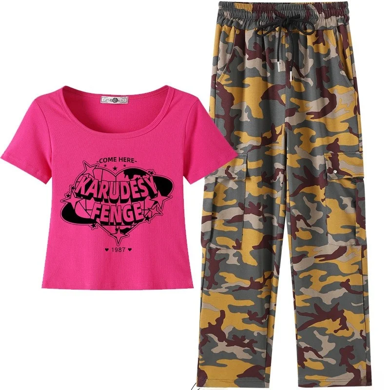 Summer 2023 New Sle Women's Sportswear Set with Saes Dancing Streetwear Hip Hop Faionable Two-Piece Cotton T-irt orts