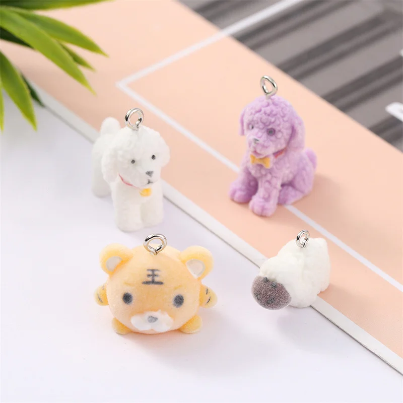 

Wholesale 30pcs/lot color print animals cartoon tiger sheep puppy shape resin beads with alloy hanger diy jewelry accessory