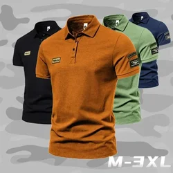 2023 nowe letnie wysokiej jakości t-shirty męskie jednokolorowe klapy Slim główna ulica Outdoor Sports męska koszulka POLO z krótkim rękawem