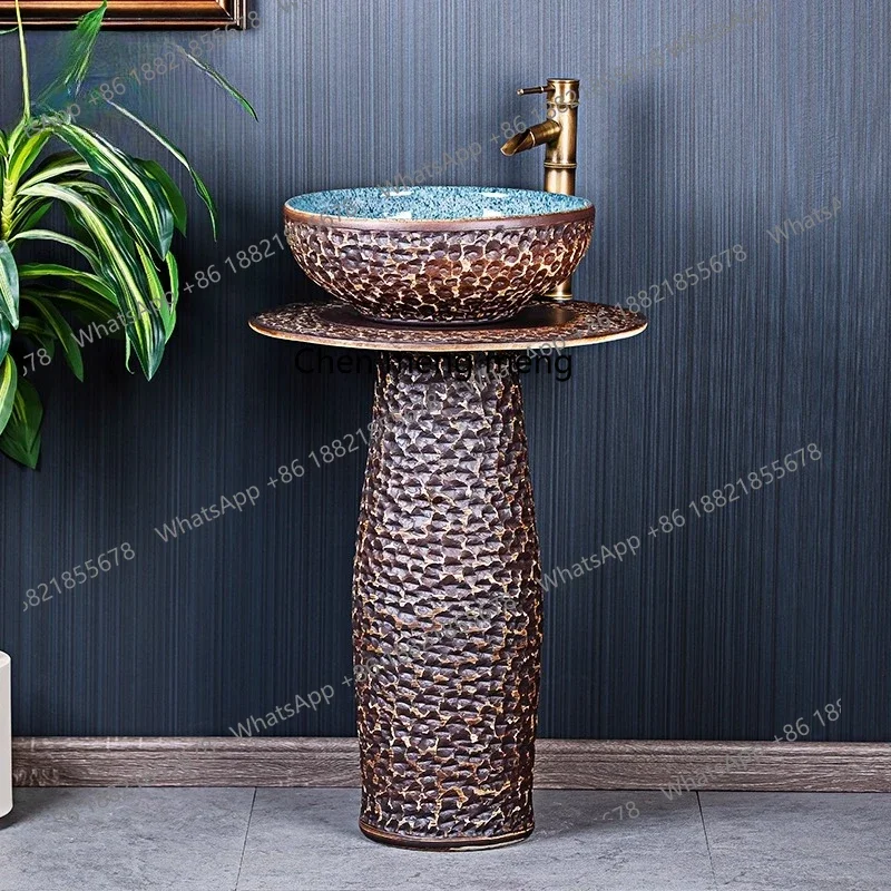 

X Ceramic courtyard imitation stone wash basin integrated column basin, floor type, outdoor pool basin