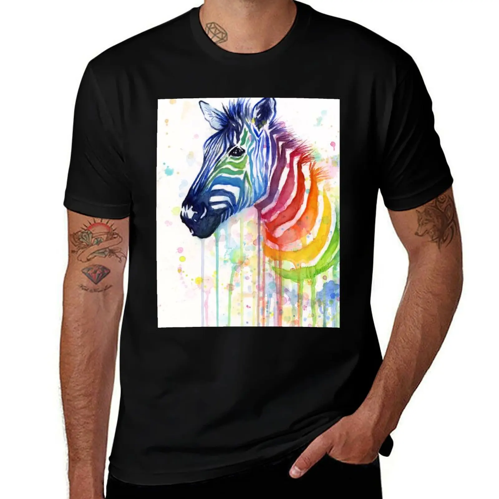 Rainbow Zebra Watercolor Animal Painting T-Shirt Casual Fashion Print Tee Top T-Shirt