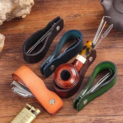 3 in 1 Cigar Cutter Tamper Scraper Multi Function Metal Tobacco Pipe Cleaner Genuine leather Smoking Pipes Stand Holder Rack