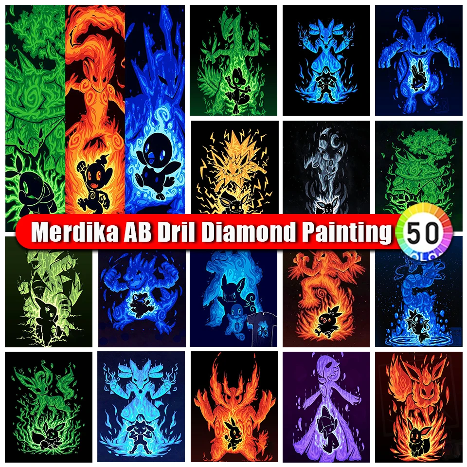 

AB Diamond Painting Pokémon Anime Full Round Square Diy Diamond Mosaic Embroidery Cartoon Cross Stitch Home Decor Children Gift