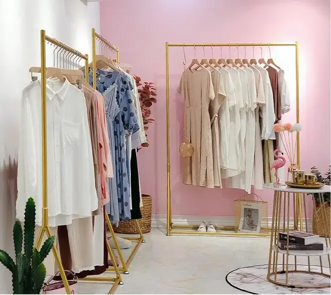 

Simple Clothing Store Hanger Display Rack Golden Display Rack Floor-to-ceiling Women's Clothing Fashion