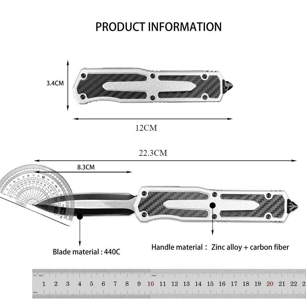 Mic Scarab Sharp Pocket Knife 440C Blade Survival Hunting Combat Multi Knife Camping Knives Zinc Alloy+ Carbon Fiber Handle Tool