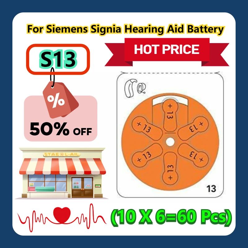 

For Siemens Signia Hearing Aid Battery S13 (10 X 6=60 Pcs)