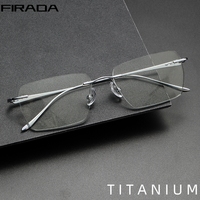 FIRADA Fashion Square Glasses Retro Pure Titanium Rimless Eyeglasses Comfortable Business Prescription Eyewear Frame Men 0603-C
