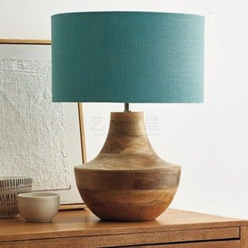 Simple retro wood art bedside warm bedroom small table lamp living room study room model room