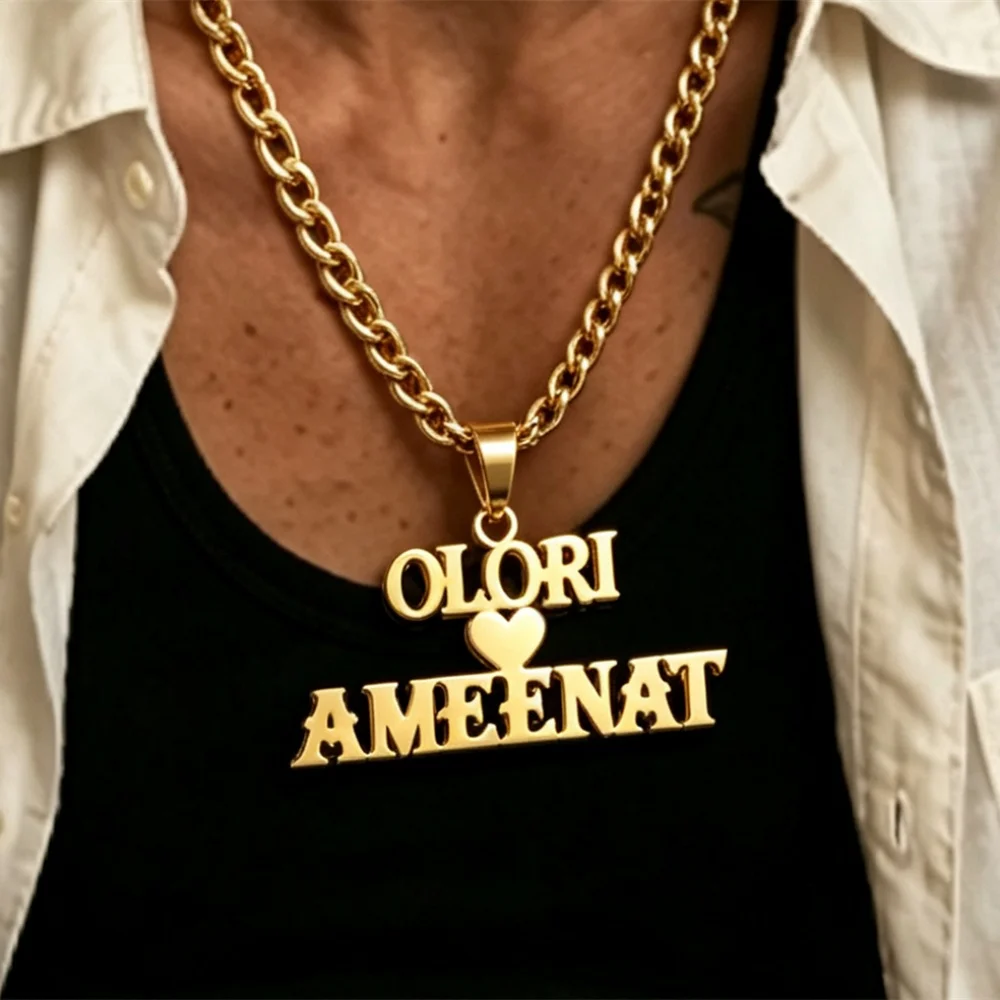Personalized Customized Big Cuban Chain Nameplate Pendant Necklace for Men Women Stainless Steel Jewelry Daily Wear Dropshipping