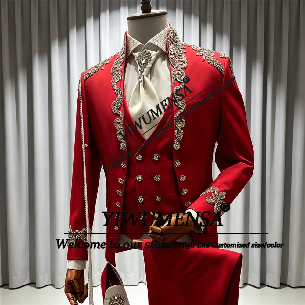 Exclusive Rhinestones Beaded Suits Men 3 Piece Sets Groom Formal Party Outfits Customized Groom Wedding Tuxedos Terno Masculinos