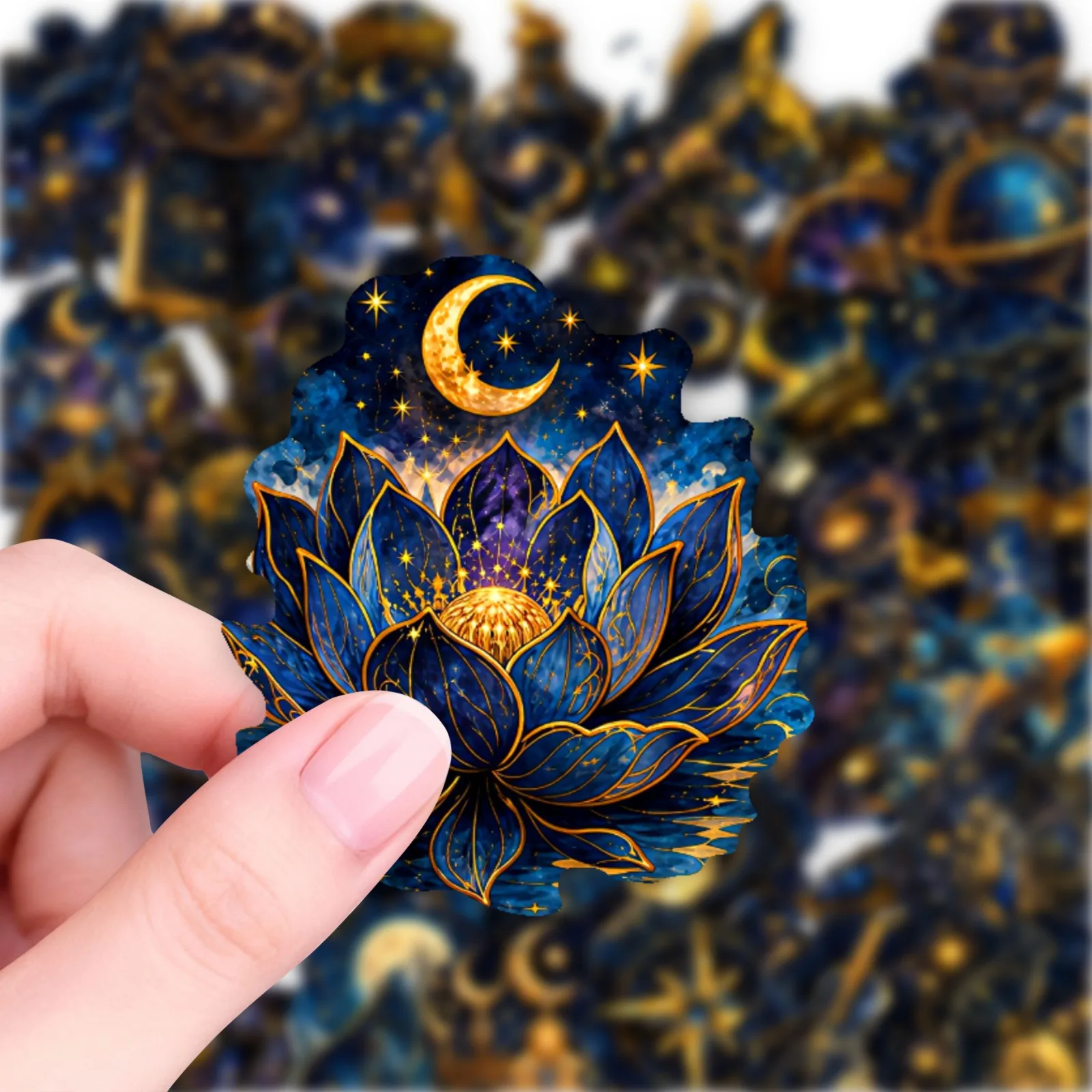 50 PCS Retro Blue Gold Dreamy Universe Celestial Exquisite Stickers Pack Decorate Luggage Helmet Bike Scrapbook Waterproof Decal