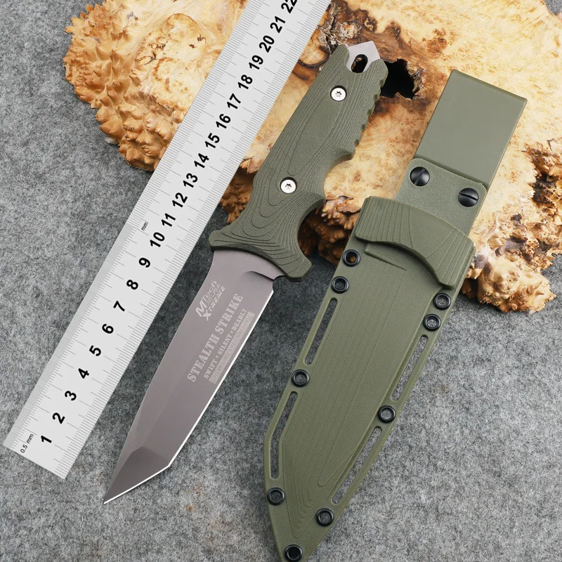 1pc，Outdoor High hardness straight knife, hiking knife, multi-functional tactical survival knife, self-defense knife