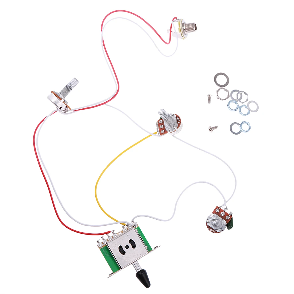 ST Electric Guitar Wiring Harness Metal 5 Way Switch 1V2T Volume Tone Jack Assembly for Clean Upgrade Replacement