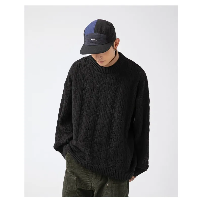 الرجعية الملتوية متماسكة Crewneck سترة للرجال البلوفرات الخريف الشتاء جديد بلون البلوز متماسكة ملابس خارجية الرجال الملابس