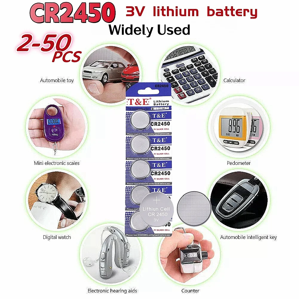 2-50PCS CR2450 3v lithium battery KCR2450 5029LC LM2450 DL2450 ECR2450 BR2450 CR 2450 3V 600mAh Buttom Cell Watch Batteries