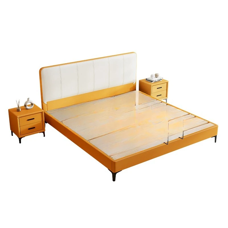 

Modern simple thin bed, small apartment with flush edge bed, space-saving color matching leather, master bedroom double
