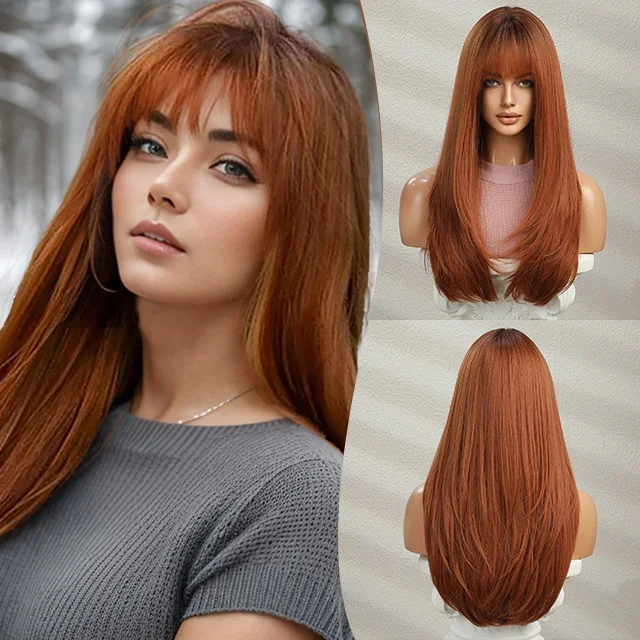 

Synthetic Long Straight Ombre Orange Red Wigs for Women Wig Daily Party Cosplay Heat Resistant Natural Headband Wigs