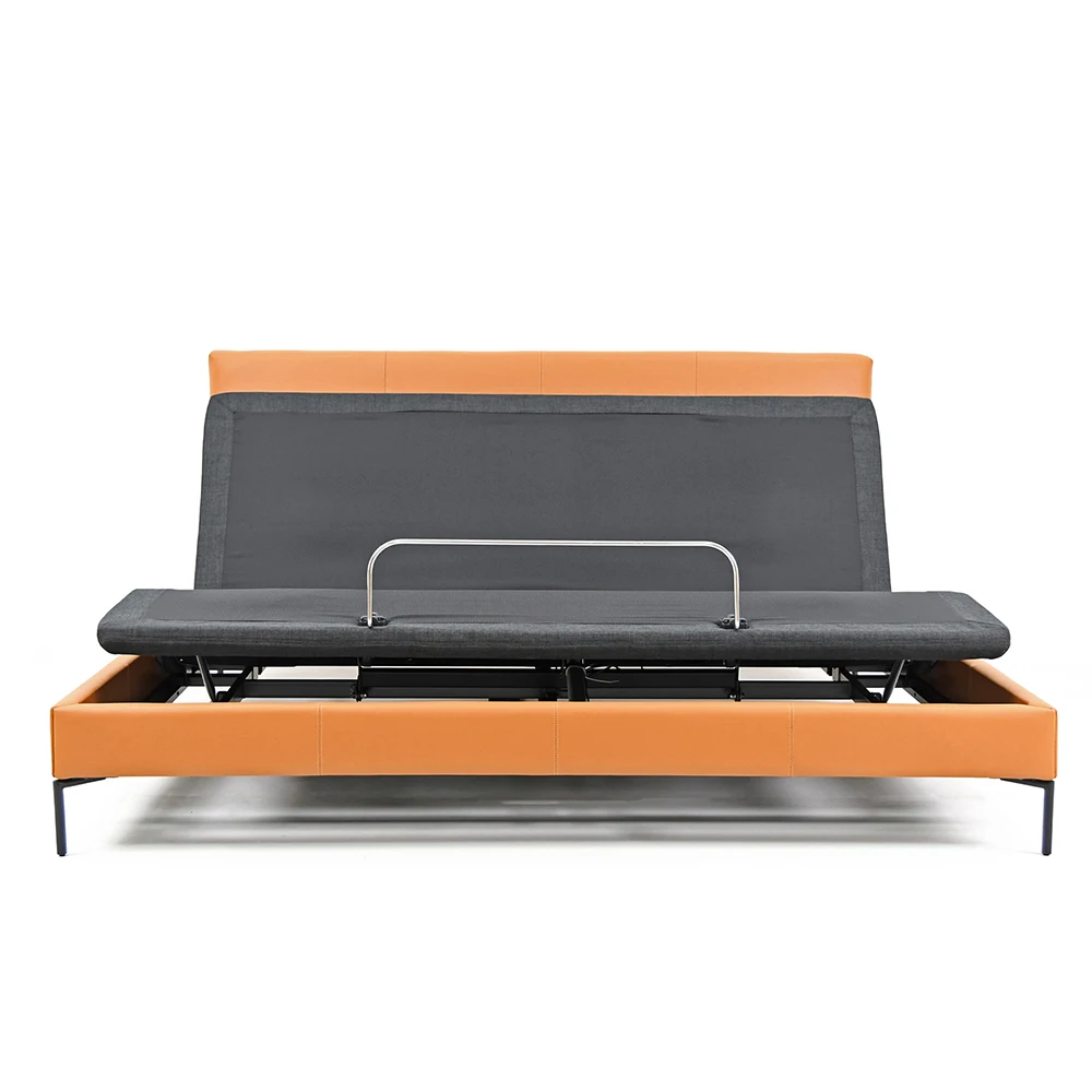 Rondure UBF Orange KingSize Okin Motor Electric Adjustable Bed Zero Gravity Upholstery Electric Adjustable Bed Frame Base