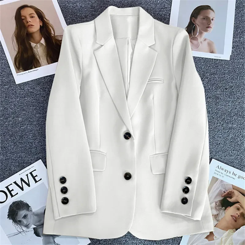 Blazer liso de manga larga para mujer, traje pequeño multicolor, holgado, informal, elegante, OL, abrigo que combina con todo, otoño