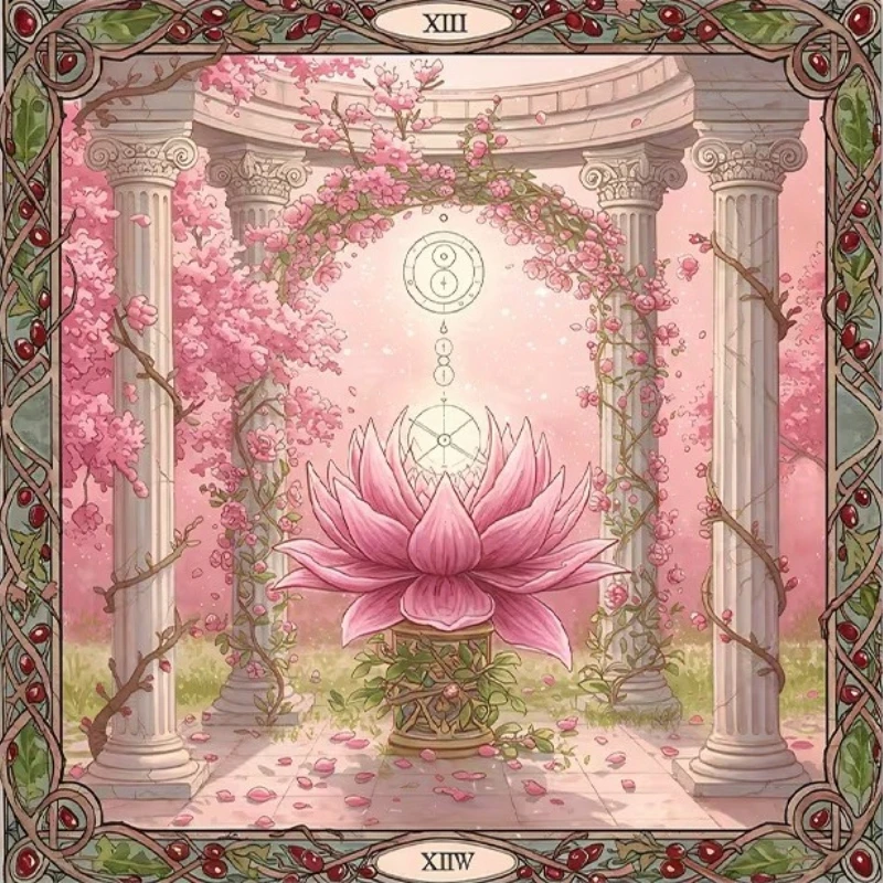 50/75cm Healing Department Occult Waterproof Polyester Tarot Table Mat Lotus Flower Moon Phase Decoration Tarot Card Tablecloth
