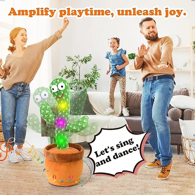 Baby Fun Dancer Cactus Glowing Dancing Captus USB & Battery Record Voice Repeat Talking Dance Cactus Spanish Parlanchin Baby Toy