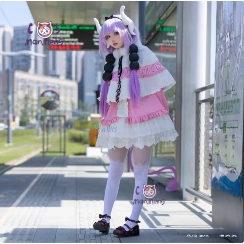 

Аниме Miss Kobayashi's Dragon Maid Kanna Kamui Tohru Косплей Костюм Девушка Хэллоуин Розовое Милое Платье Лолиты Плащ Хвост Носки Набор