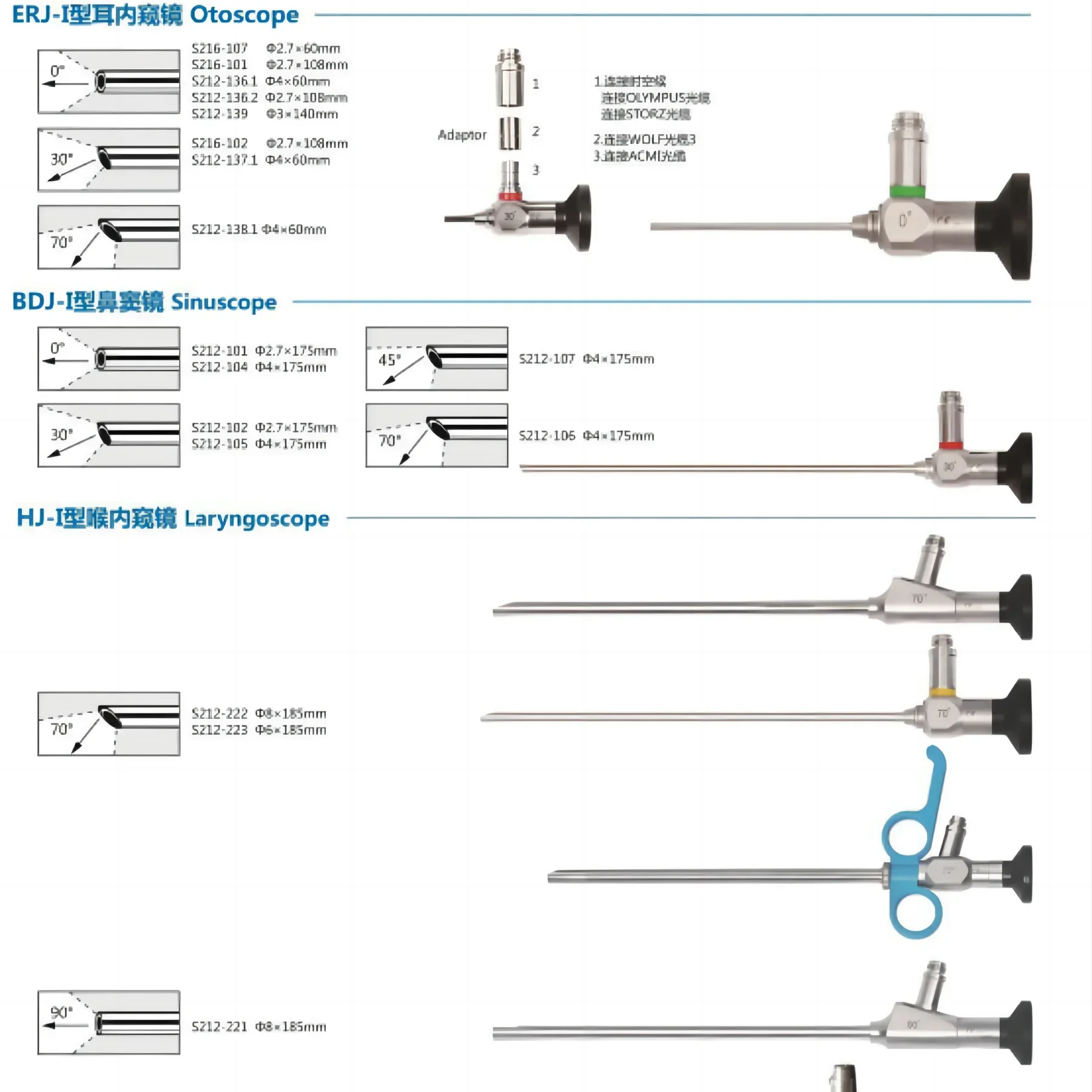 Otosco/pess Laryngo/scopes hyste/roscopes abdominal cavity E/NT endos/copes for   Sur/gery  2.7mm/4mm 175mm 330mm Rigid