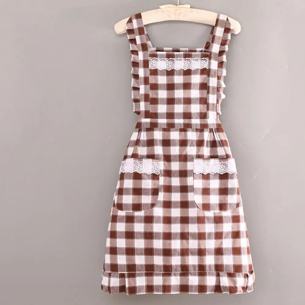Korean Style Useful Lattice-Pattern Cotton Apron Unisex Kitchen Apron Lace Decor for Household
