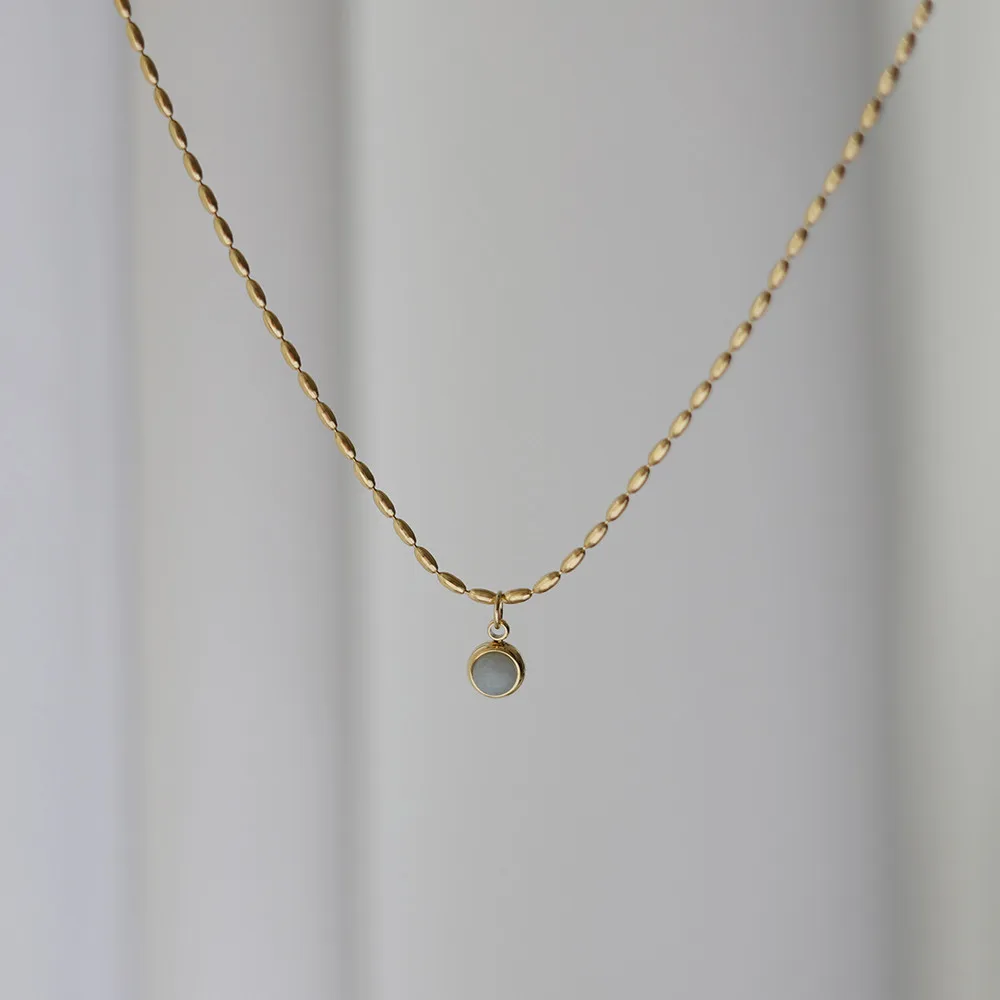 Korea Small Natural Aventurine Jade Round Pendant Necklace for Women Stainless Steel 18k Gold Plated Jewelry