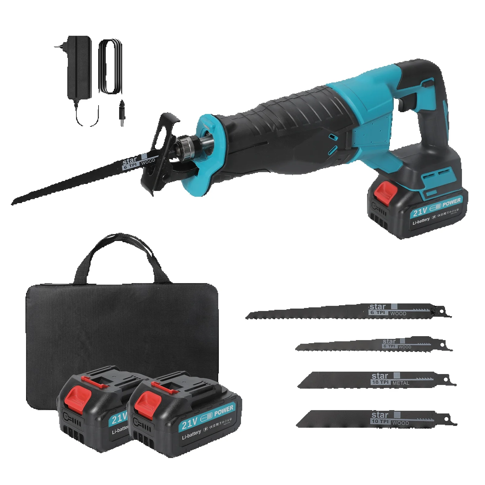 Akku-Säbelsäge für Makita 18V Akku, 10000SPM Variable Geschwindigkeit, Werkzeugfreier Klingenwechsel, Holz- und Metallschneidewerkzeug